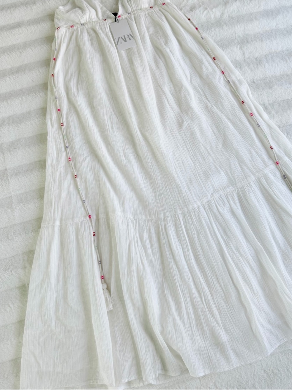 Zara White Boho Maxi Dress NWT Resort Vacation Beach Cotton Exclusive Feel - Picture 4 of 14